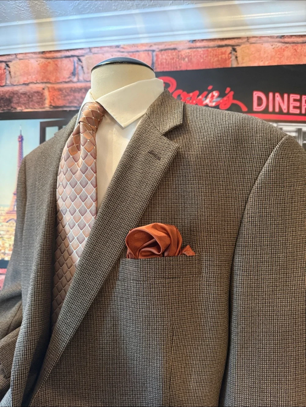 Chaps Brown Houndstooth Sport Coat with Brown Satin Lining